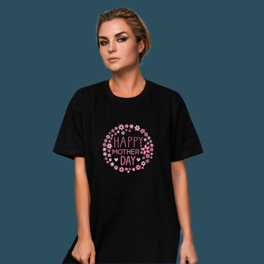 Happy Mother's Day T-Shirt, 100% Cotton, Pink Floral Design